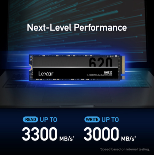 the Lexar NM620 SSD reads up to 3300 MB/S