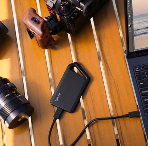 Lexar Professional portable SSD for video production.