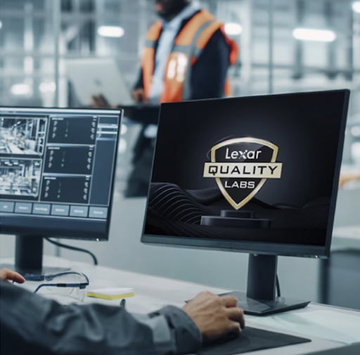 Lexar Quality Labs Logo on a monitor.