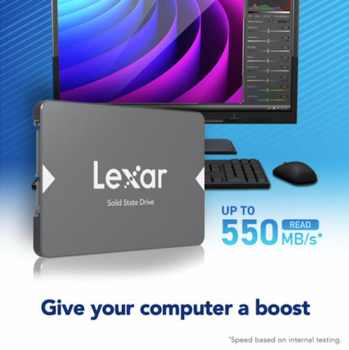 The Lexar NS100 SSD performs up to 550 MB/s read speed