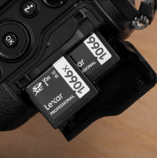 A professional camera using a Lexar 1066X memory card.